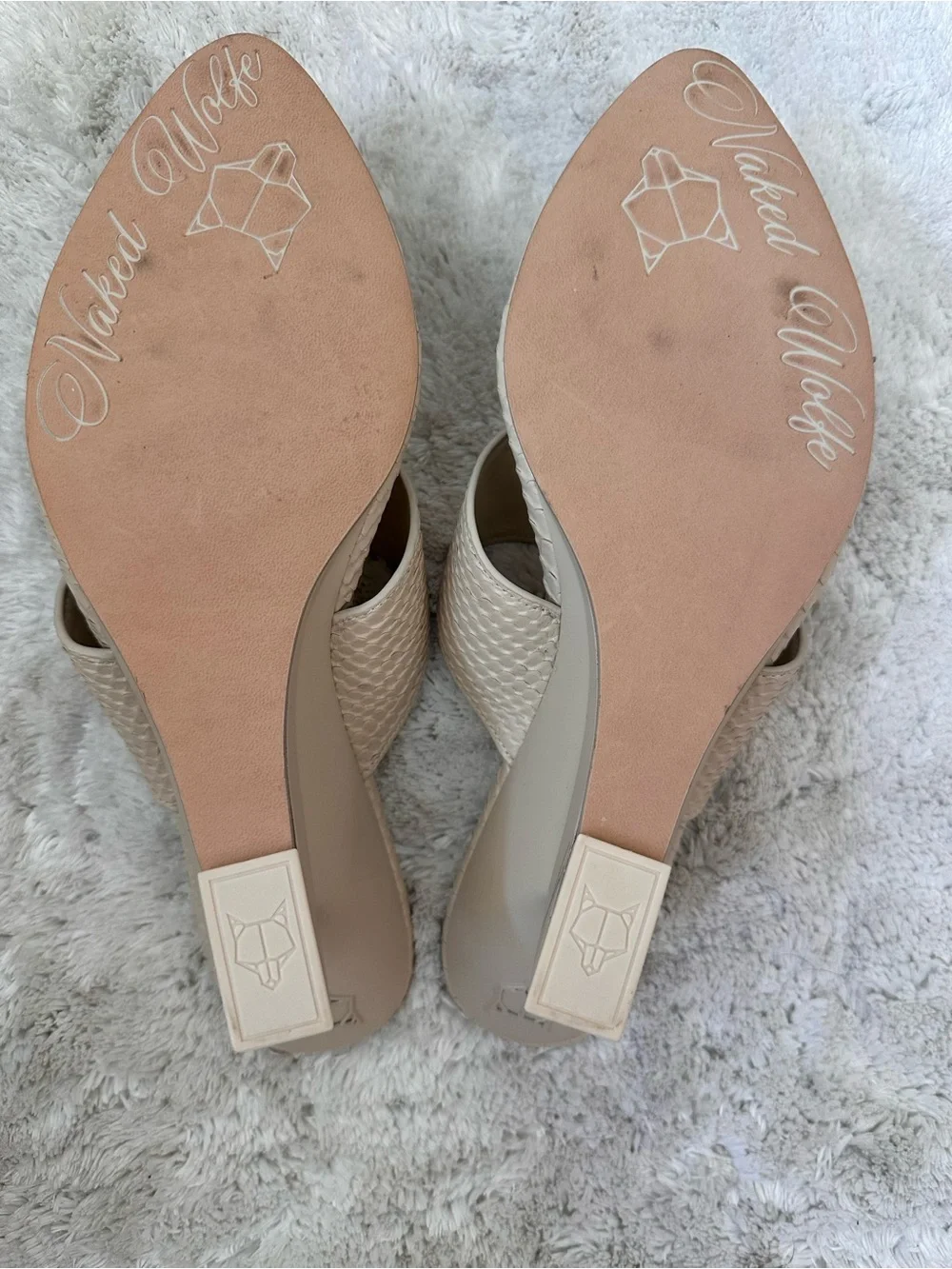 Naked Wolfe Neutral Textured Thong Wedge Mules